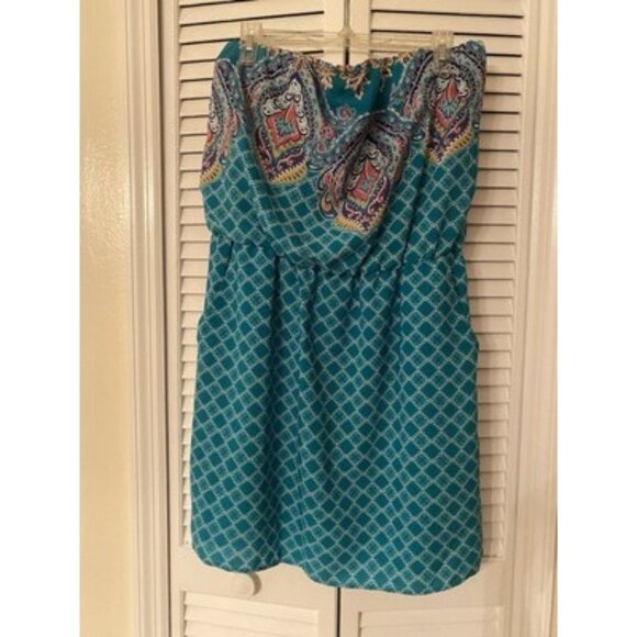 Xhilaration Strapless Dress Geometric Colorful Top Size XL With Pockets - Picture 1 of 5